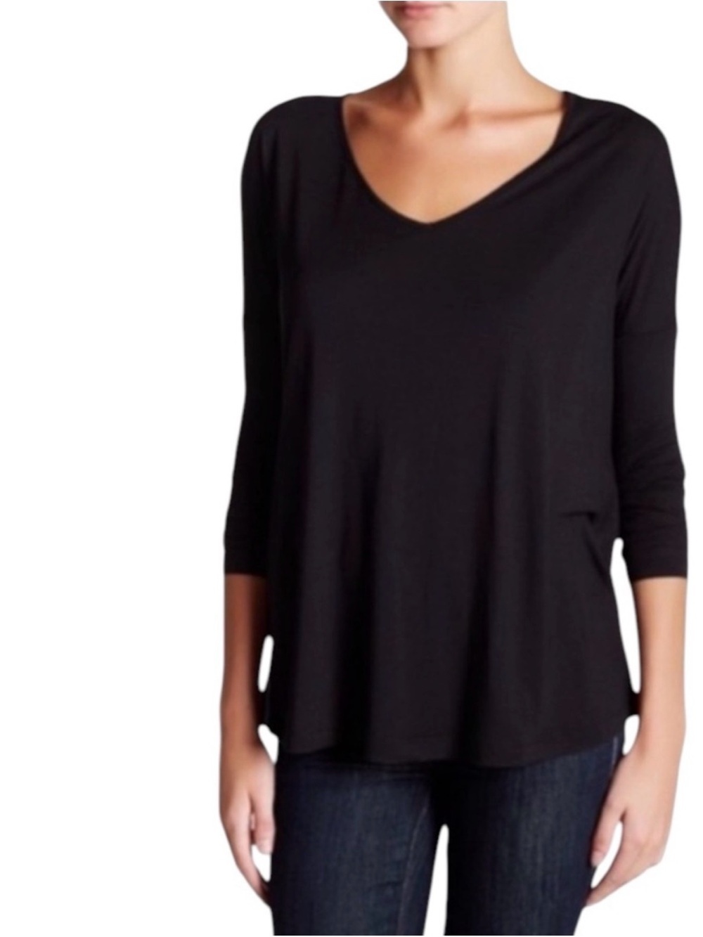 Haute Hippie Women’s Black Modal Long Sleeve V Neck Tee, Size XS